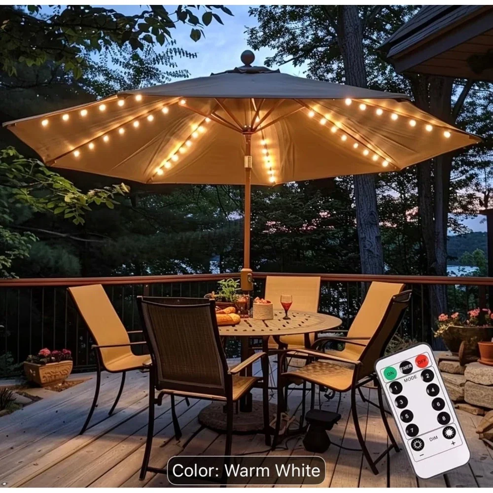130 LED Patio Umbrella Fairy Lights Warm White 8‎ Modes Remote IP45 Battery Op